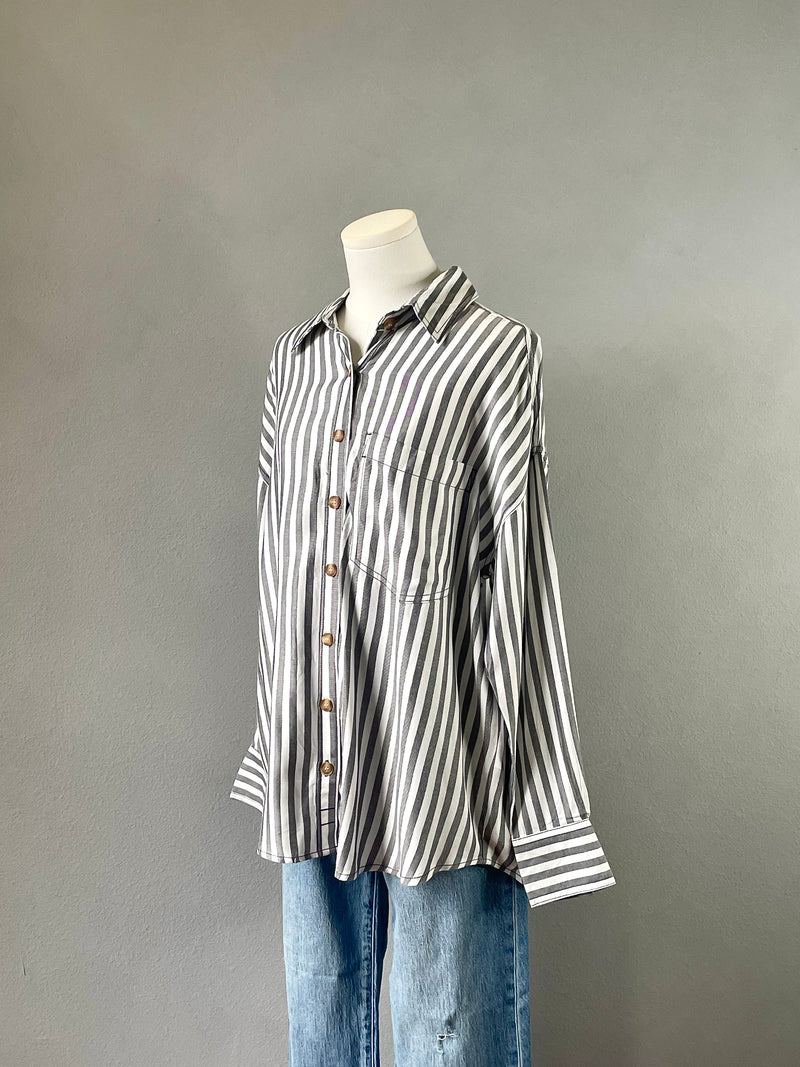 Black Striped Button Up