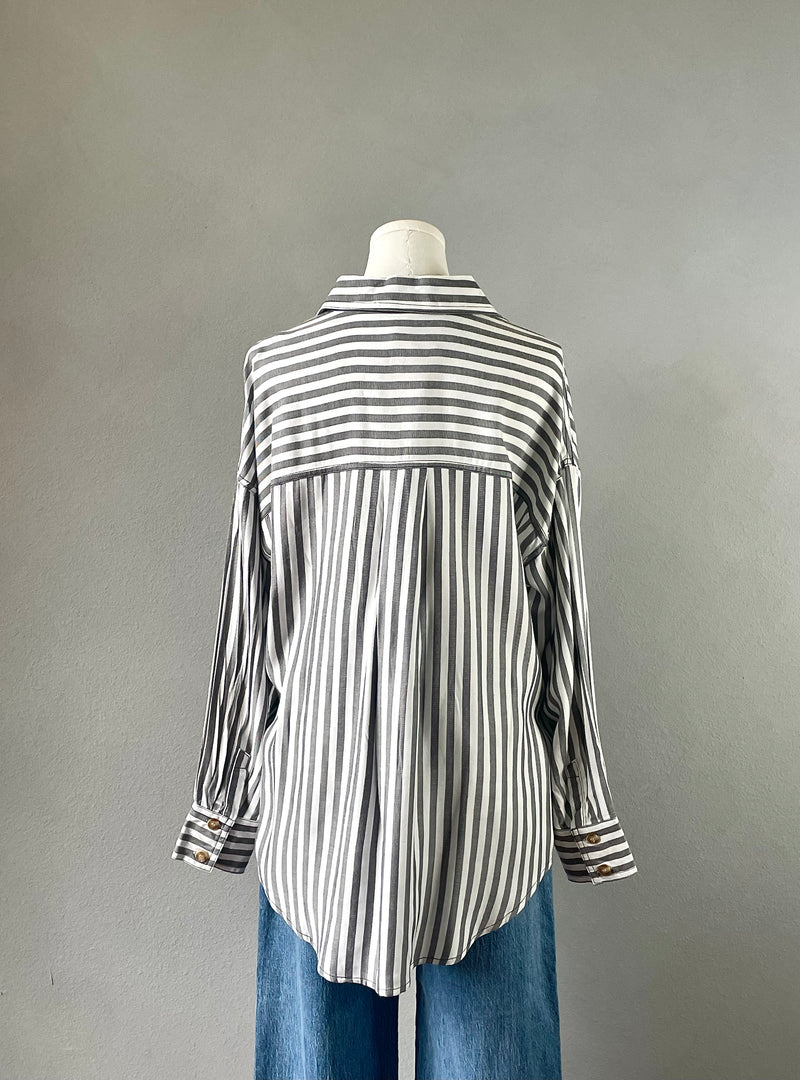 Black Striped Button Up