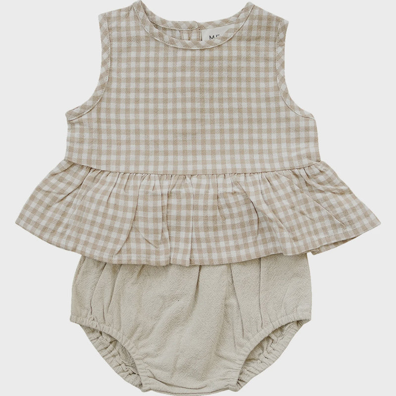 Oatmeal Gingham Peplum Set