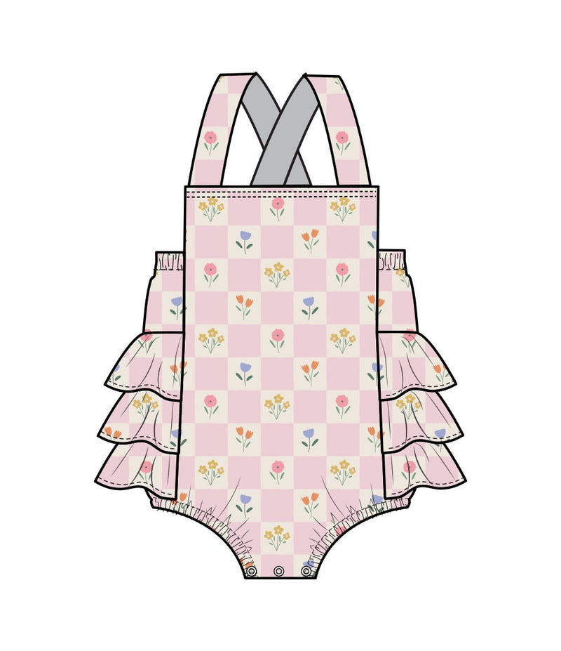 Floral Check Ruffle Sunsuit