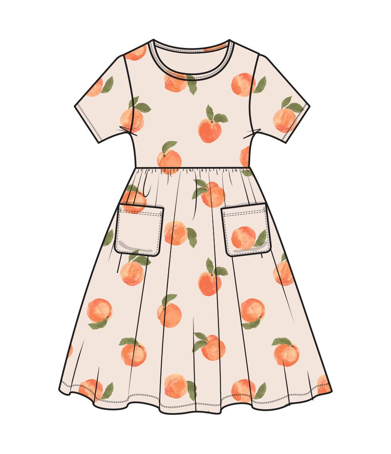 Watercolor Peaches Twirl Dress