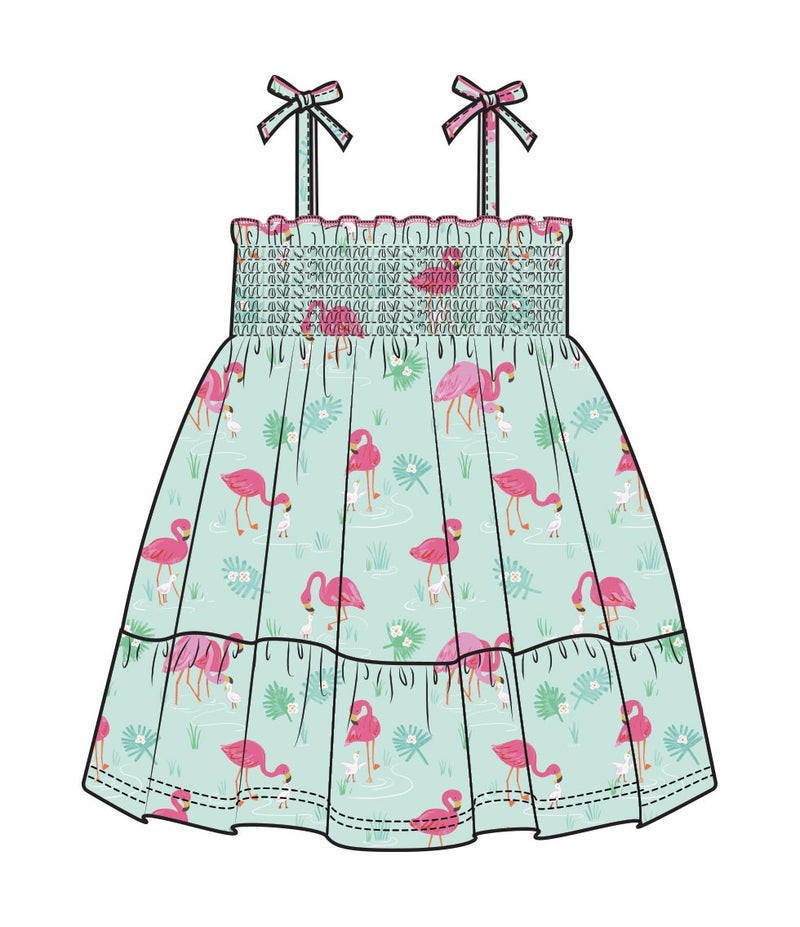 Flamingoes Smocked Dress